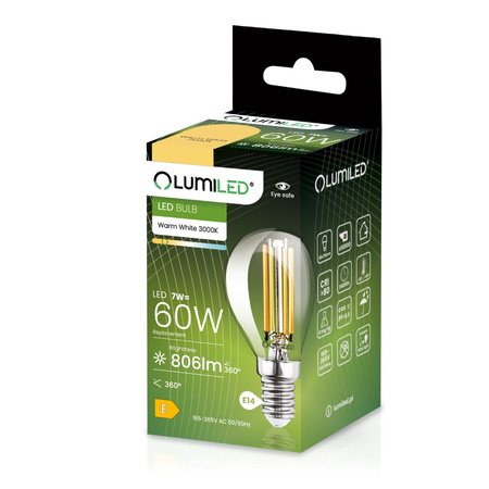 6x Żarówka LED E14 Kulka P45 7W = 60W 806lm 3000K Ciepła 360° FILAMENT LUMILED