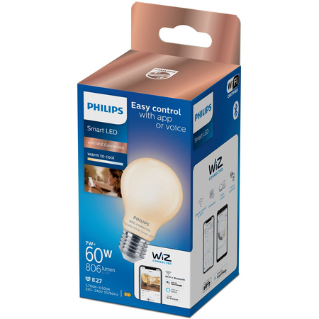 Żarówka LED E27 A60 7W = 60W 806lm 2700-6500K TW FILAMENT Inteligentna SMART WiFi Bluetooth Aplikacja WiZ Philips