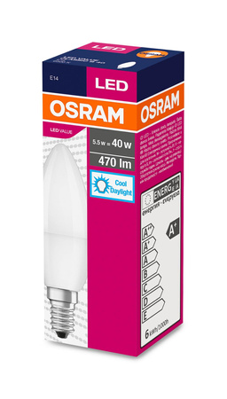 Żarówka LED B37 Świeczka E14 4.9W = 40W 470lm 6500K Zimna 200° VALUE CLASSIC Osram