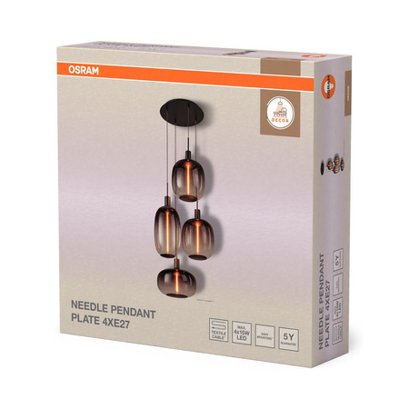Lampa Sufitowa Wisząca Dekoracyjna 4x E27 Szara Decor Needle Pendant Osram