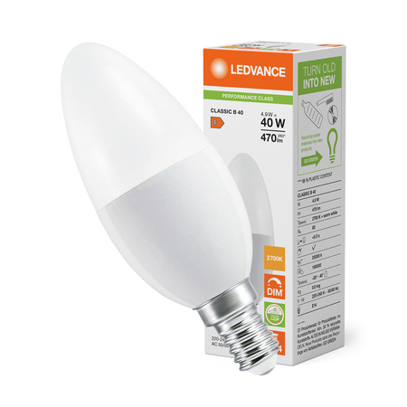 Żarówka LED Świeczka E14 B35 4.9W = 40W 470lm 2700K Ciepła 240° Ściemnialna Ledvance