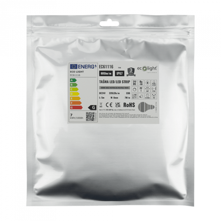 Taśma LED Pasek COB 7W/m 805lm/m 320LED/m 24V 4000K Neutralna IP67 Rolka 5m Ecolight