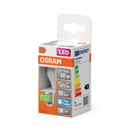 Żarówka LED P45 Kulka E27 4.9W = 40W 470lm 6500K Zimna 150° STAR CLASSIC Osram
