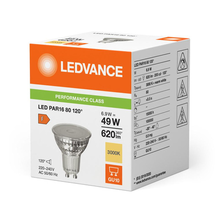 Żarówka LED PAR16 GU10 6.9W = 49W 620lm 3000K Ciepła Biała 120° LEDVANCE