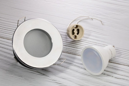 Zestaw Oprawa HALOGENOWA Hermetyczna Łazienkowa PODBITKA AQUS Chrom IP44 + LED GU10 5W 4000K Lumiled