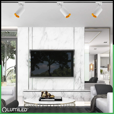 Zestaw Szyna Oświetleniowa Szynoprzewód 1m + 4x Reflektor Szynowy SAGI GU10 Biało Złoty LUMILED