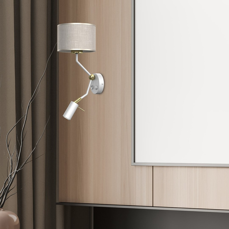 Lampa Ścienna Kinkiet LINO Biała Lniana 1xE27 + 1x mini GU10 Milagro