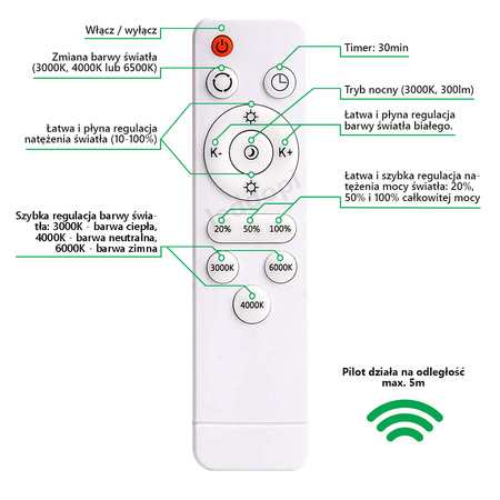 Plafon LED Oprawa lampa Sufitowa ARION 36W 3060lm 49cm GOLDLUX (Polux) + pilot 3000K-6500K