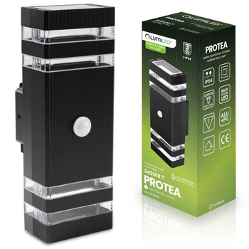 Lampa Ogrodowa Kinkiet Elewacyjny góra dół 2xGU10 Czarny Czujnik Ruchu IP54 PROTEA LUMILED