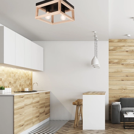 Lampa Sufitowa VILLY 2xE27 Czarna Drewniana LM - 2.175 Lamkur