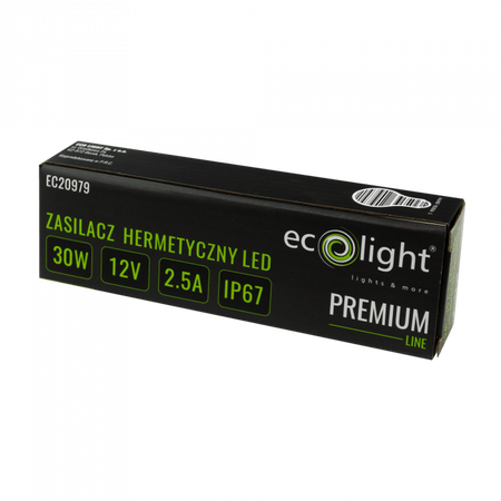 Zasilacz do Taśm LED Hermetyczny 30W 12V 2.5A IP67 PREMIUM Ecolight