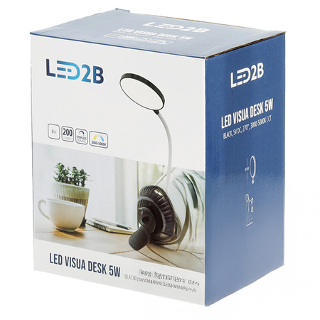 Lampka Biurkowa Stołowa LED 5W 200lm CCT 270° Akumulatorowa Czarna Visua Kobi
