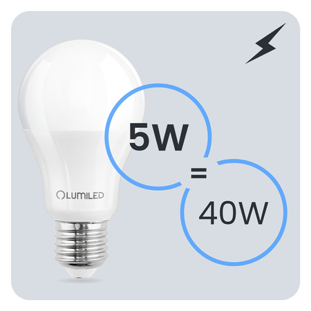 Żarówka LED E27 A60 5W = 40W 470lm 6500K Zimna 260° LUMILED