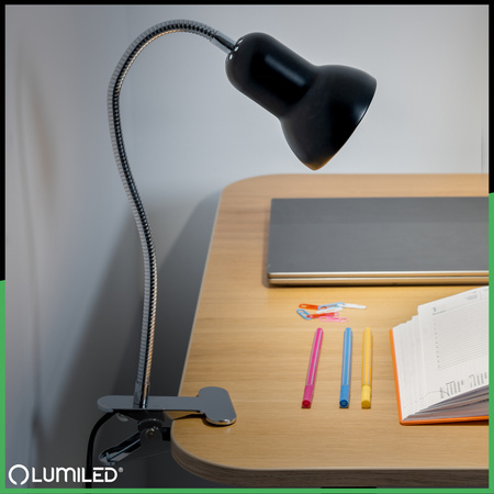 Lampka Biurkowa Stołowa Regulowana DONA Szkolna Nocna E27 Klips Czarna LUMILED