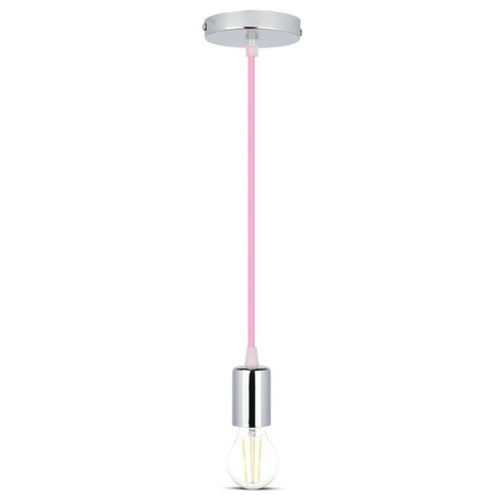 Lampa Wisząca Oprawa E27 Chromowy klosz z różowym kablem Zwis VT-7338 V-TAC