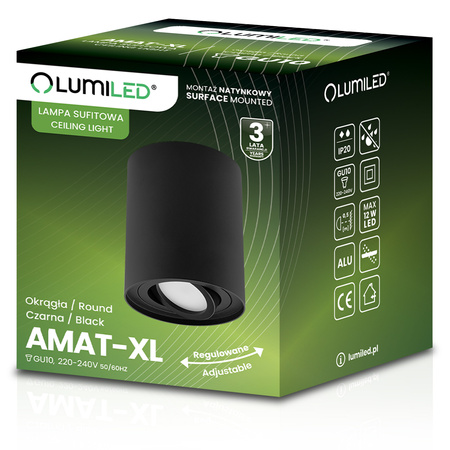 Oprawa Natynkowa HALOGENOWA Spot Tuba Ruchoma GU10 Okrągła Czarna 125mm AMAT-XL LUMILED