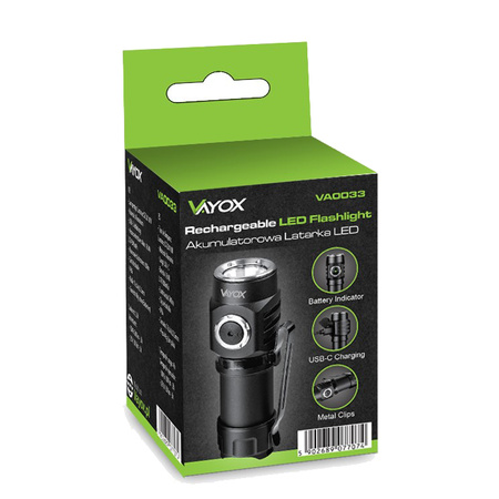 Latarka Czołowa Lampka Kieszonkowa LED USB Akumulatorowa Ręczna 500lm VA0033 VAYOX