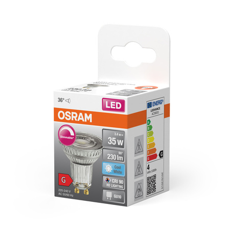 Żarówka LED PAR16 Reflektor GU10 3.4W = 35W 230lm 4000K Neutralna CRI90 36° Ściemnialna SUPERSTAR Osram