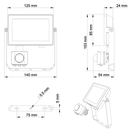 Naświetlacz LED 20W 1800lm 3000K IP65 Czarny z Czujnikiem Ruchu i Zmierzchu ProjectLine Floodlight PHILIPS