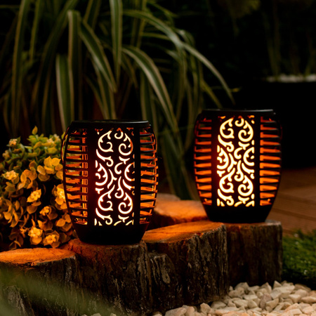 Lampa Solarna Ogrodowa LED Wisząca LATARENKA Płomień IP44 1700K Czujnik Zmierzchu