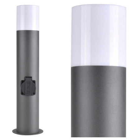 Lampa Ogrodowa LED Słupek E27 TUBA Grafit 44cm + Gniazdo zasilające 230V IP44 DALLAS Goldlux