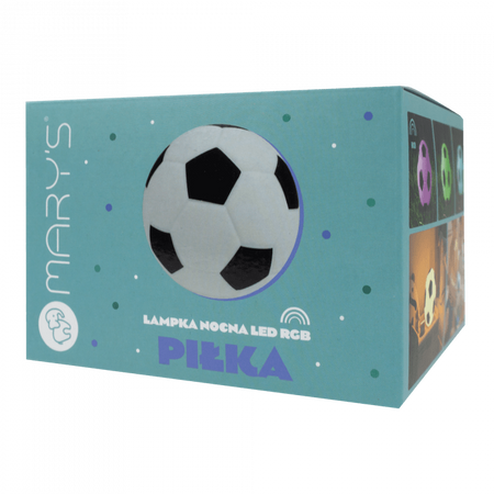 Lampka Nocna Dziecięca LED 0.5W 3000K Ciepła + Wielokolorowa RGB Akumulatorowa 600mAh Czarny Biała PIŁKA MARY'S