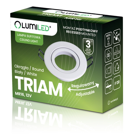 Oprawa Halogenowa Podtynkowa Lampa Sufitowa Okrągła Ruchoma GU10 MR16 Biała TRIAM LUMILED