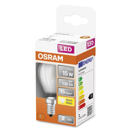 Żarówka LED P45 Kulka E14 1.5W = 15W 136lm 2700K Ciepła 300° Retrofit Filament CLASSIC Osram