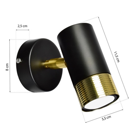 Lampa Ścienna Kinkiet DANI Czarna Złota 1xGU10 Milagro