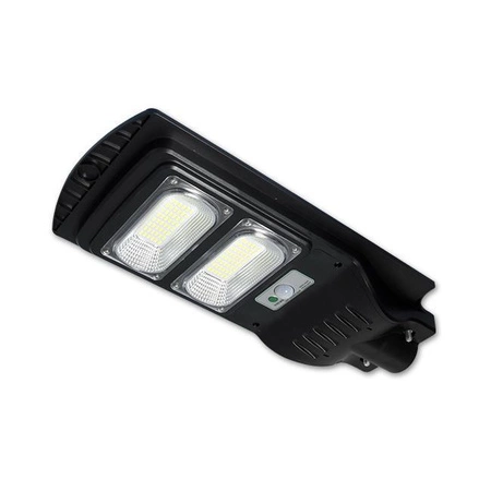 Lampa LED solarna uliczna czarna 100W 6000K zimna IP65 czujnik ruchu i zmierzchu + pilot
