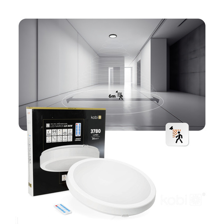 Plafon LED Łazienkowy Sufitowy Natynkowy 36W 3780lm 4000K 120° z Czujnikiem Ruchu i Zmierzchu Biały IP65 Nairos Kobi