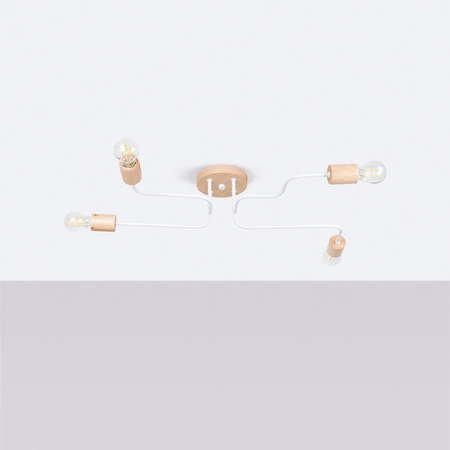 Lampa Sufitowa Żyrandol 4x E27 Naturalne Drewno Biała Timbo Peach Puff SL.1665 Sollux