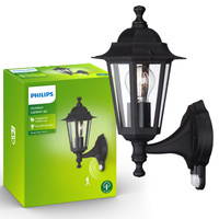 Kinkiet Ogrodowy Lampa Elewacyjna Zewnętrzna LATARNIA E27 IP44 z Czujnikiem Ruchu i Zmierzchu Czarna Peking Philips