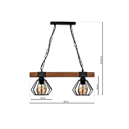 Lampa wisząca ULF 2xE27 60W Drewniana Belka Czarna MLP6192 Milagro Metal + Drewno