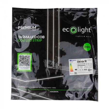 Taśma LED Pasek COB 9W/m 1035lm/m 480LED/m 12V 4000K Neutralna IP67 Rolka 20m Ecolight