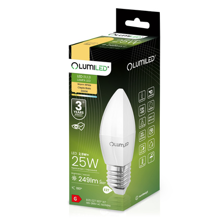 Zestaw 6x Żarówka LED E27 B35 2,5W = 25W 249lm 3000K Ciepła 180° LUMILED