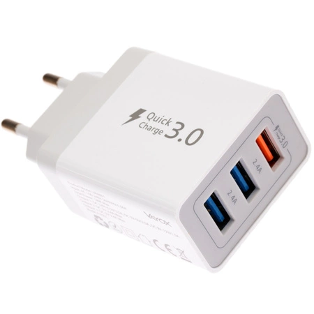 SZYBKA ŁADOWARKA SIECIOWA QUICK CHARGE 3.0 + 2x USB 2.4A VAYOX VA0001