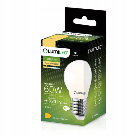 Zestaw 6x Żarówka LED P45 E27 7W = 60W 770lm 3000K Ciepła 360° Filament Mleczna LUMILED