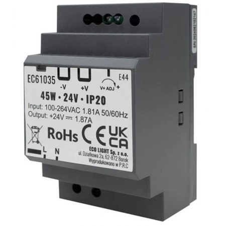 Zasilacz Na Szynę Led DIN Premium Line 45W 24V Ecolight
