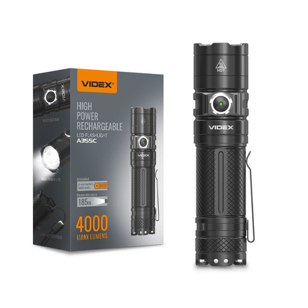 Latarka Ręczna Akumulatorowa LED 20W 4000lm 6 Trybów Pracy USB-C Wodoszczelna IP68 Videx
