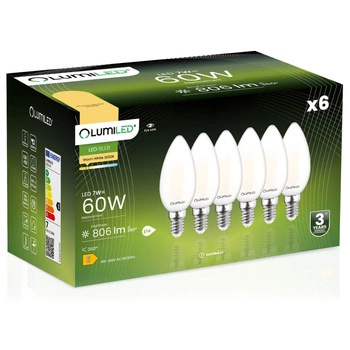 Zestaw 6x Żarówka LED ŚWIECA B35 E14 7W = 60W 806lm 3000K Ciepła 360° Filament Mleczna LUMILED