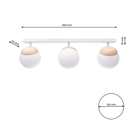 Lampa Sufitowa SFERA Drewniana 3xE14 Listwa Milagro