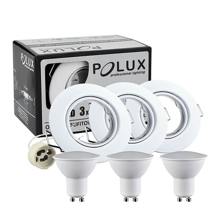 Zestaw 3x Oprawa halogenowa ruchoma GOLDLUX (Polux) okrągła biel + żarówka LED GU10 3,5W