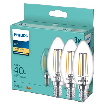 3x Żarówka LED E14 Świeczka B35 4,3W = 40W 470lm 2700K Ciepła FILAMENT Philips