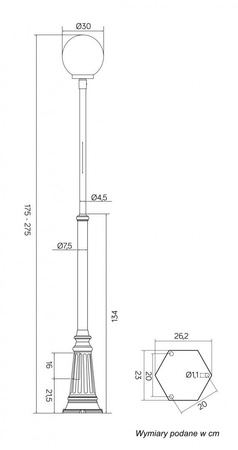 Lampa Ogrodowa Zewnętrzna Słupek LATARNIA E27 KULE CLASSIC OGMWN 1 300 175-275cm czarny Su-Ma