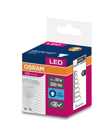 Żarówka LED PAR16 Reflektor GU10 4.5W = 35W 350lm 6500K Zimna 120° VALUE Osram