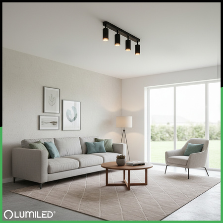 Lampa Sufitowa Reflektor LED 4x GU10 Tuba Spot ELIGIS Czarny LUMILED