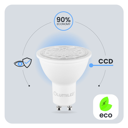 Zestaw 10x Żarówka LED GU10 6W = 50W 580lm 6500K Zimna Regulowana 24° 36° 60° LUMILED