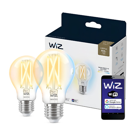 2x Żarówka LED E27 A60 7W = 60W 2700-6500K  FILAMENT SMART WiFi WiZ