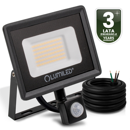 Naświetlacz LED ZONER 50W 5000LM 4000K IP44 Czarny Czujnik Ruchu LUMILED